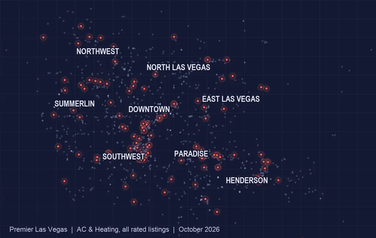 Map of AC and heating companies in the Las Vegas valley