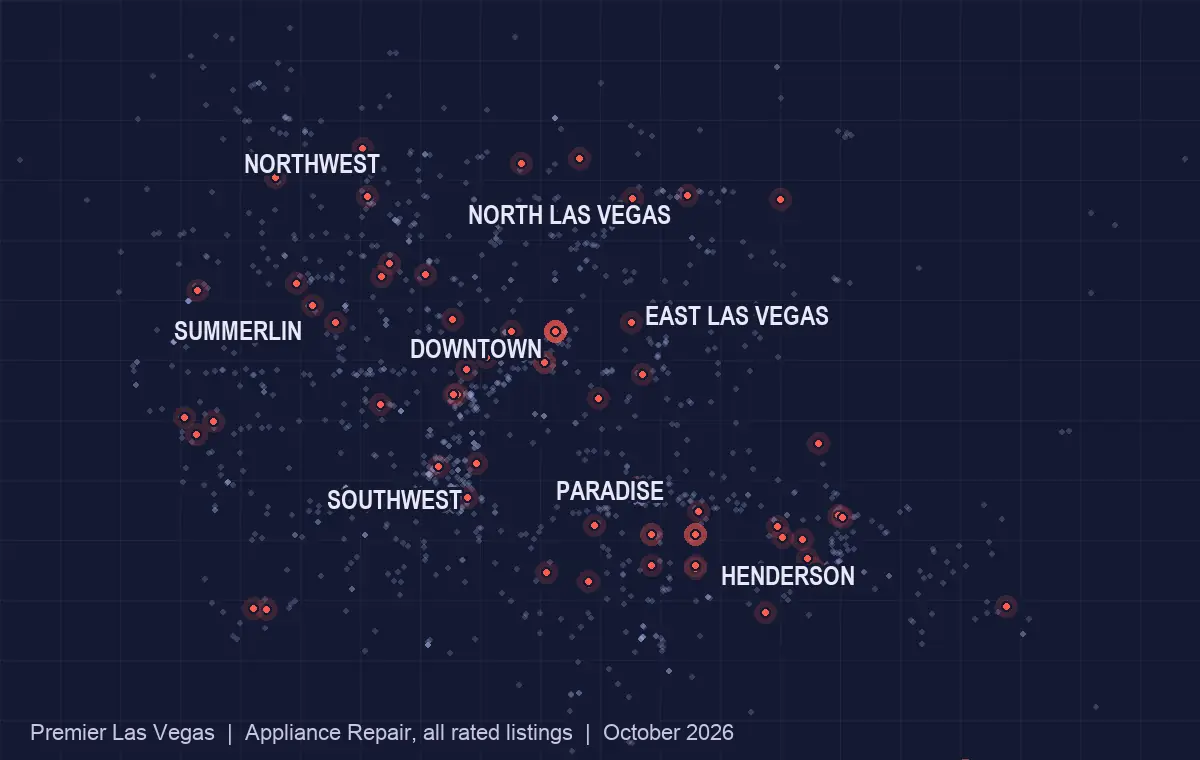 Map of appliance repair listed in the Las Vegas valley
