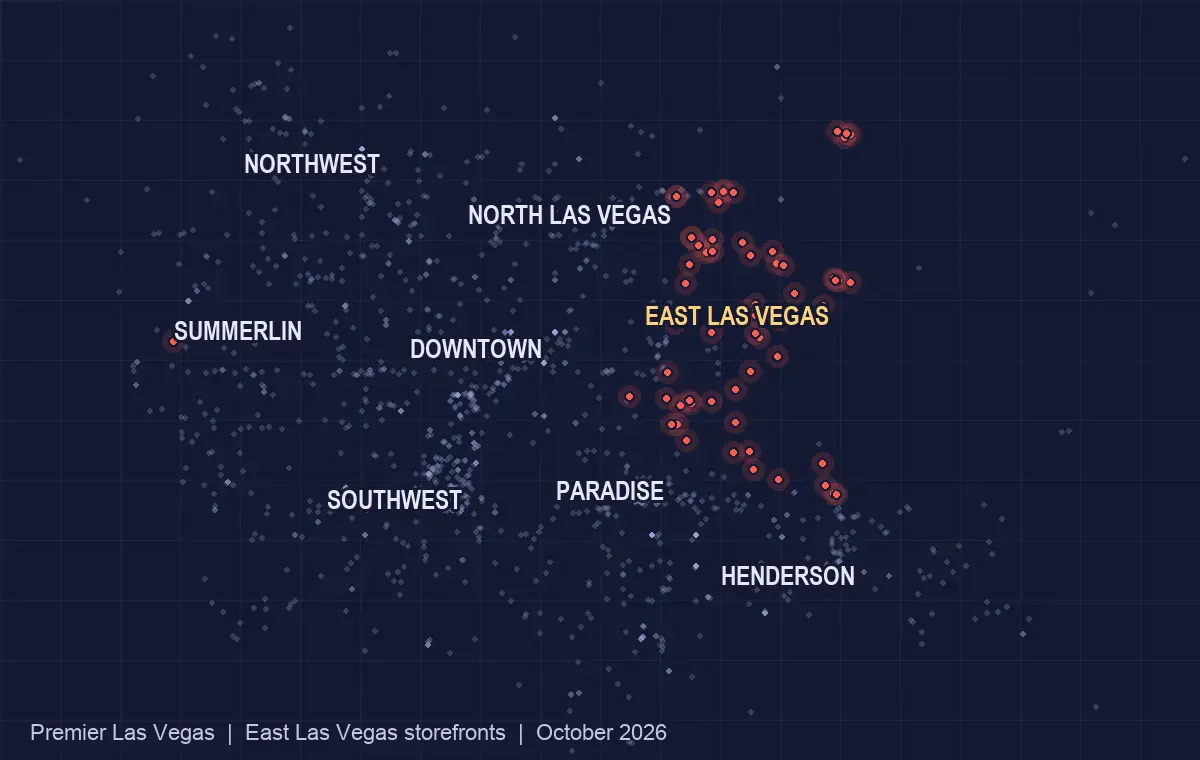 Map of storefront businesses in East Las Vegas