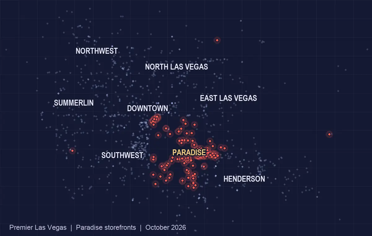 Map of storefront businesses in Paradise