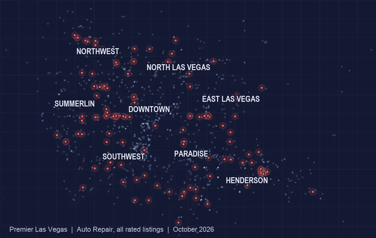 Map of auto repair listed in the Las Vegas valley