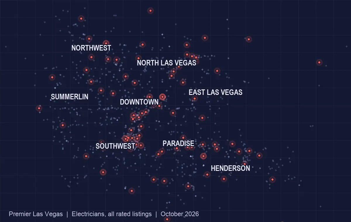 Map of electricians listed in the Las Vegas valley