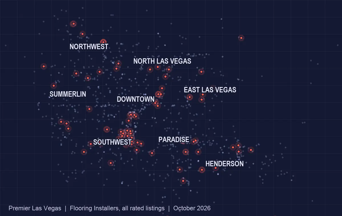 Map of flooring installers listed in the Las Vegas valley