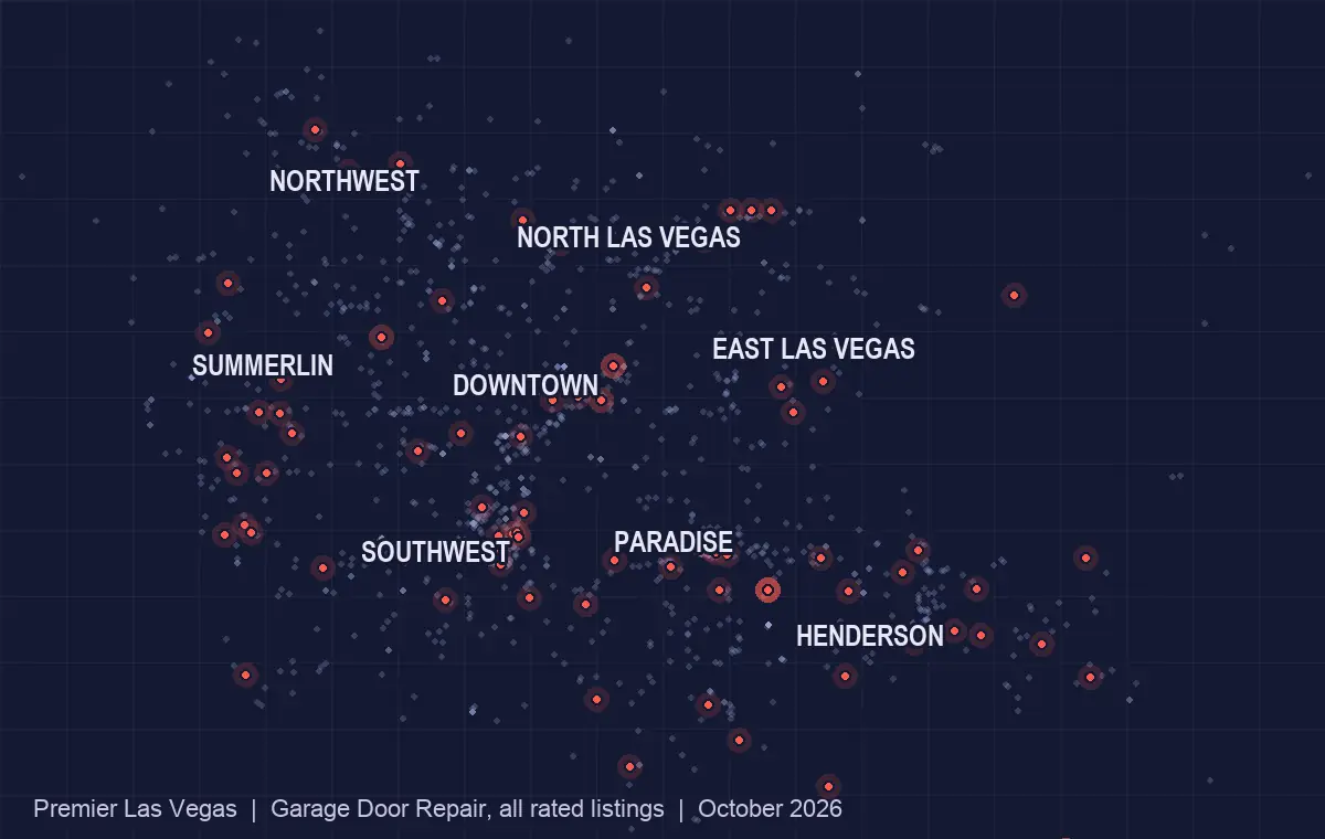 Map of garage door repair listed in the Las Vegas valley
