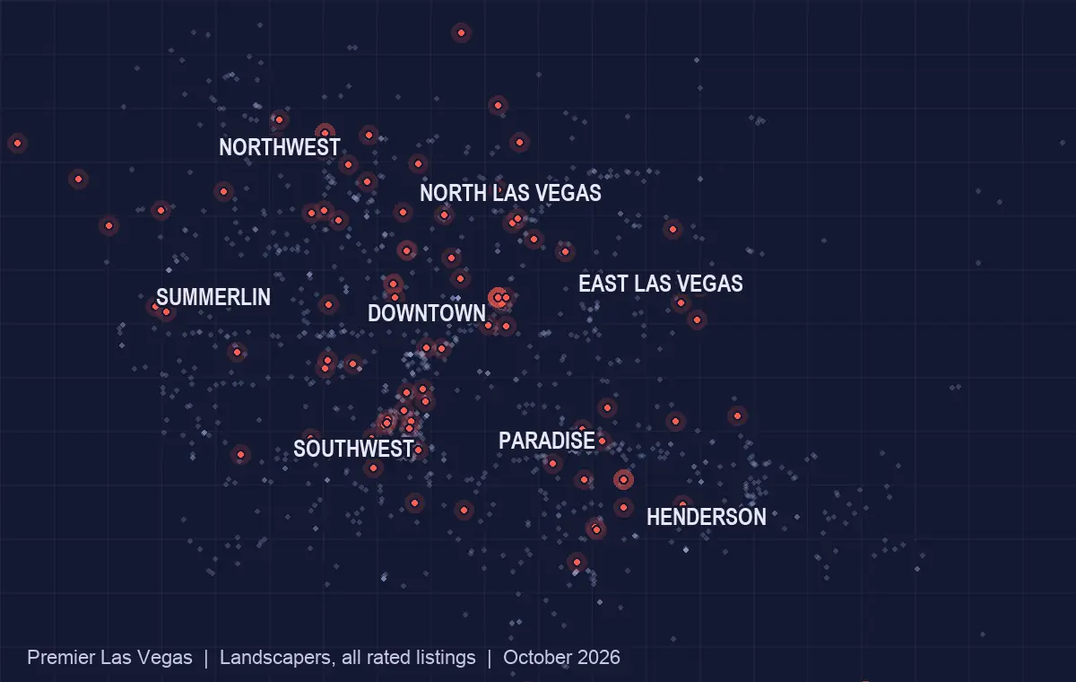 Map of landscapers listed in the Las Vegas valley