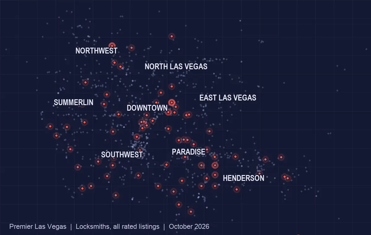 Map of locksmiths across the Las Vegas valley