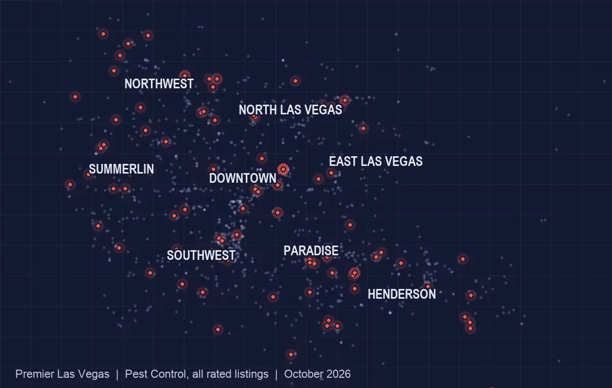Map of pest control listed in the Las Vegas valley