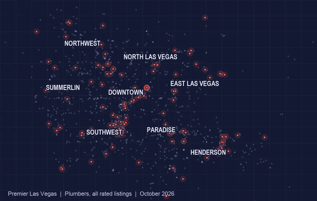 Map of plumbers listed in the Las Vegas valley