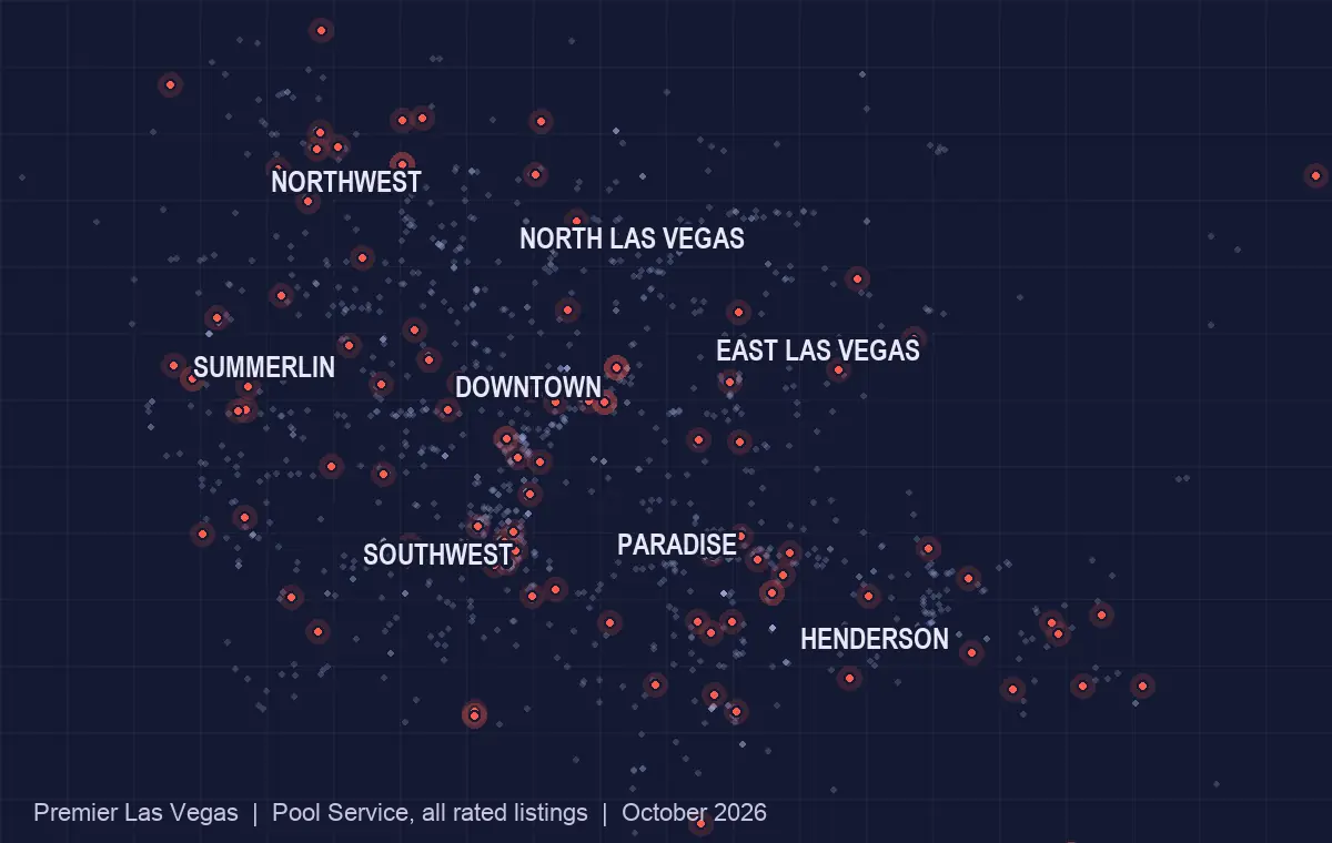 Map of pool service listed in the Las Vegas valley