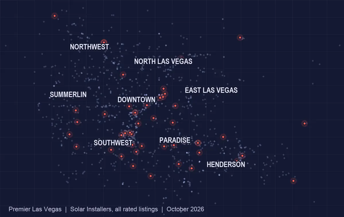 Map of solar installers listed in the Las Vegas valley